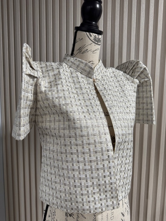 Tops - Women's Cream Tweed Short Sleeve Boxy Top